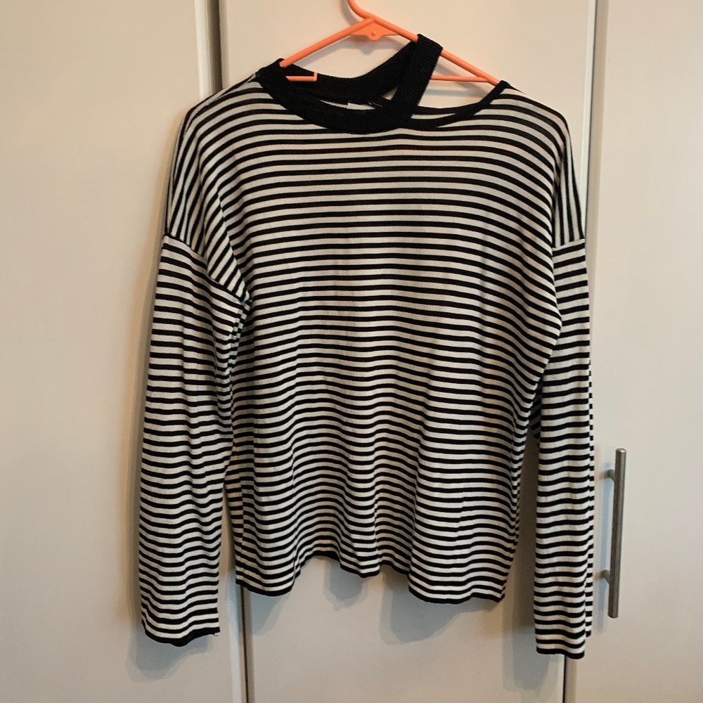William B Black and White striped Long Sleeve